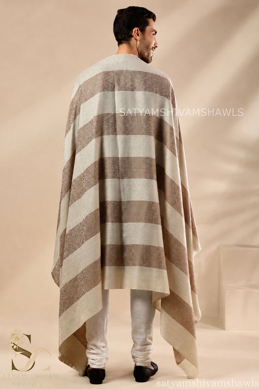 ROYAL LUXURY PASHMINA RING PASS GENTS LOHI KASHMIRI AUTHENTIC SELF STRIPS DESIGN , SKIN CAMEL COLOUR