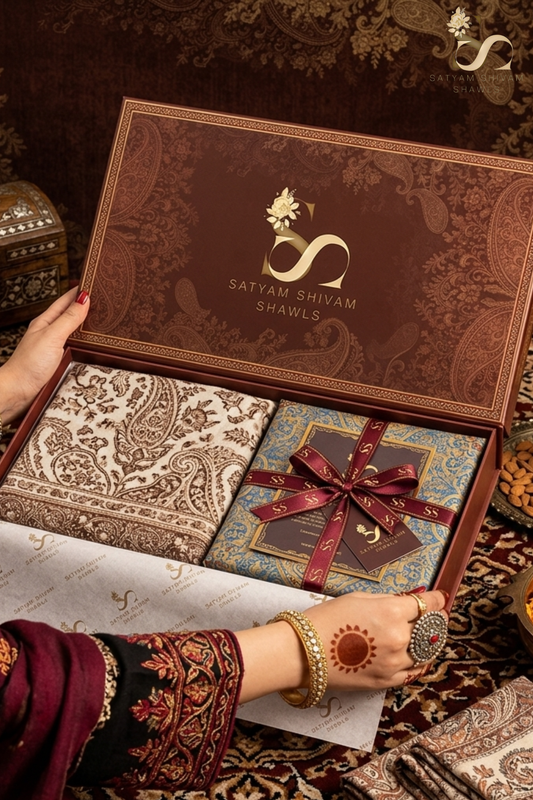 His & Her gift box (men check stole & womens kani shawl )with premium box packaging