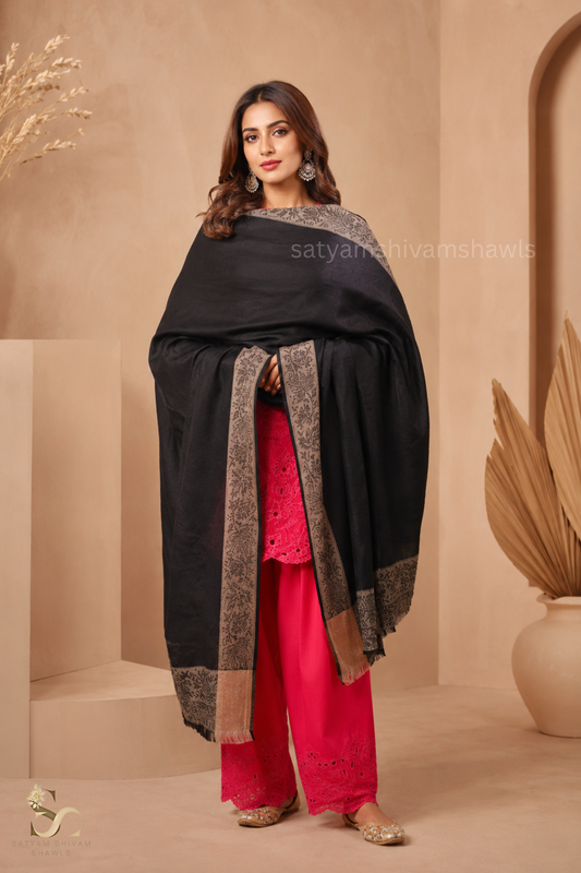 PURE WOOL SELF STRIPS WITH BORDER DESIGN SHAWL,WARM & SOFT,