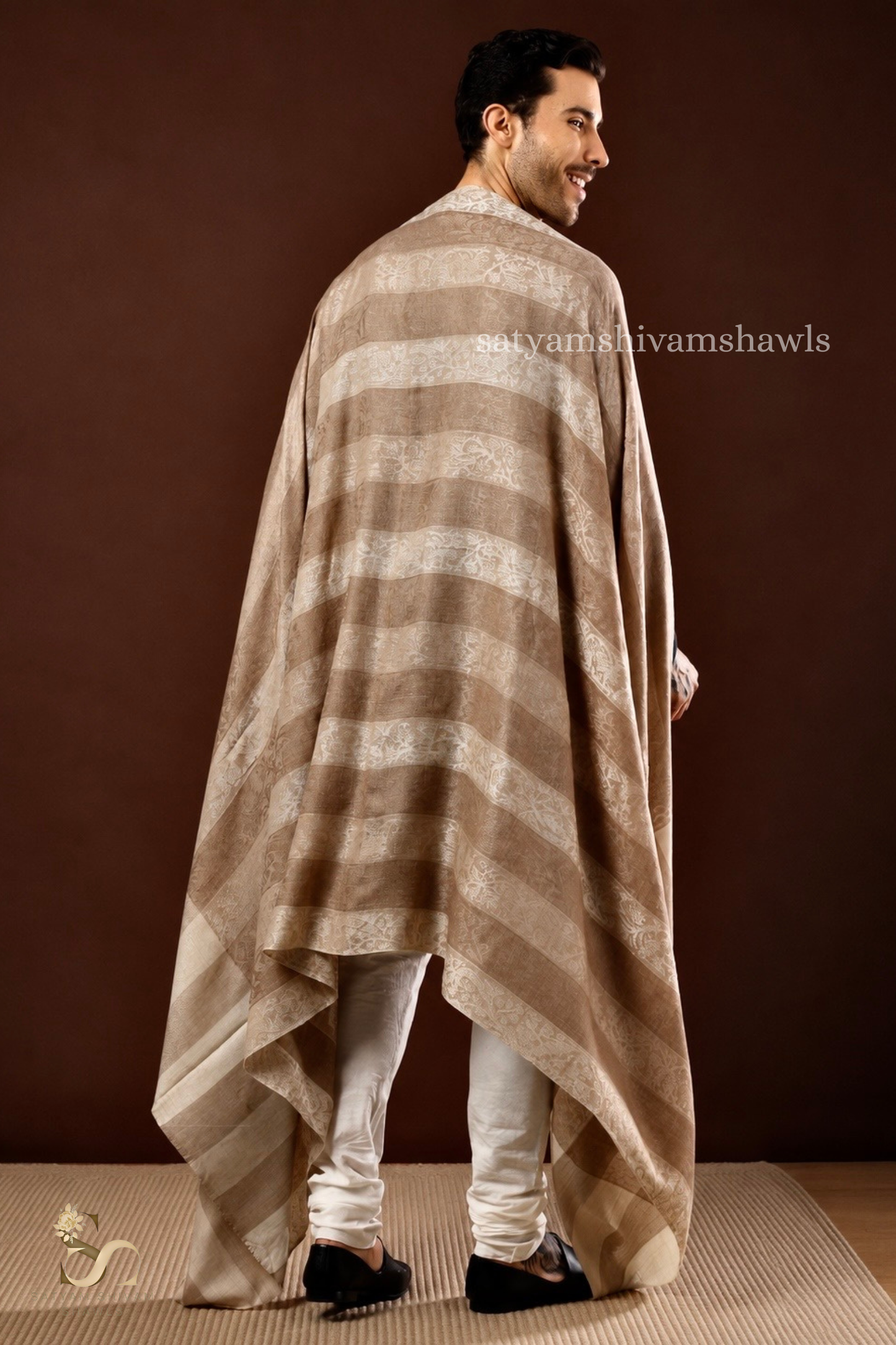 ROYAL LUXURY PASHMINA RING PASS GENTS LOHI KASHMIRI AUTHENTIC SELF STRIPS DESIGN , SKINISH TOOSH COLOUR