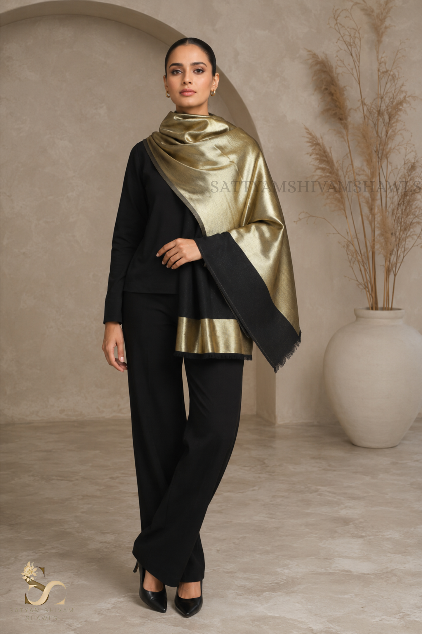 moonlight zari reversible stole, black