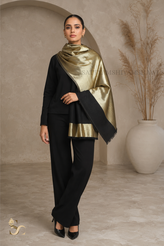 moonlight zari reversible stole, black