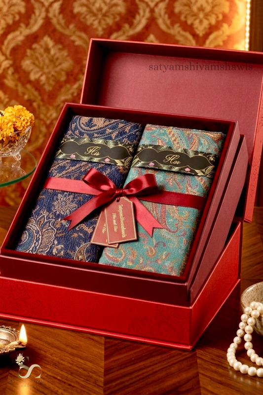 His And Her Set Of 100% pure wool shawls With Premium Gift Box Packaging