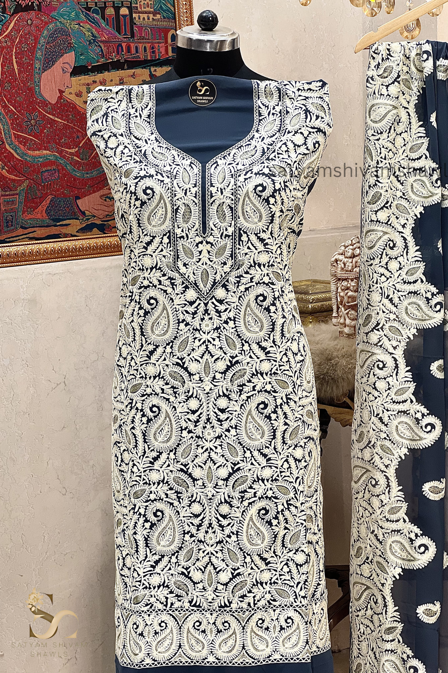 KHATOON KASHMIRI NALKI TILLA EMROIDERY GEORGETTE SUIT MOON GREY COLOUR