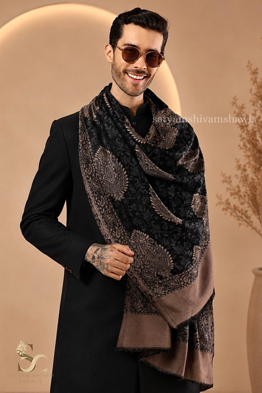 TURKISH SELF KANI WOVEN DESIGN,STOLE,BLACK,MENS