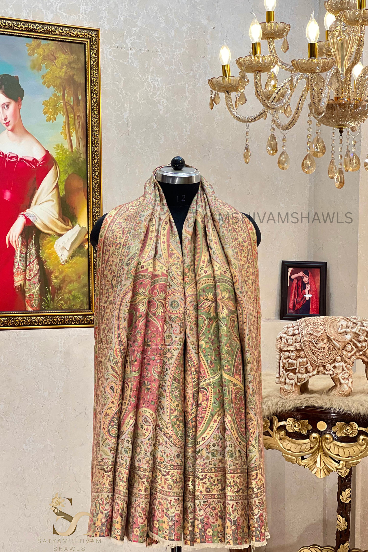 TURKEY ARABIC ZARI  KANI WOVEN SHAWL,WARM AND SOFT,VINTAGE BEIGE