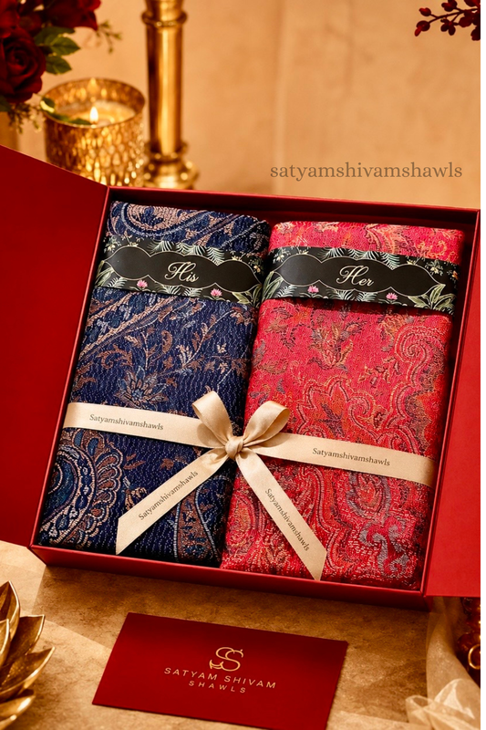 His And Her Set Of 100% pure wool shawls With Premium Gift Box Packaging