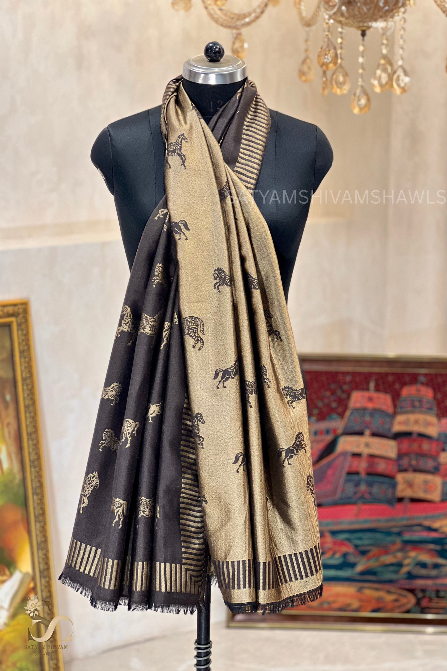 Title Twinlight reversible horse moonlight design stole ,coffee