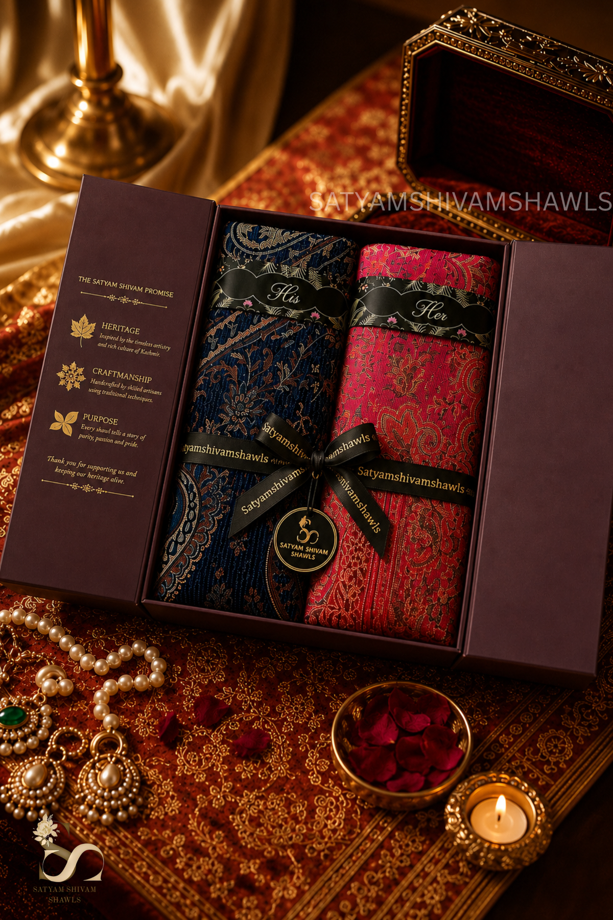 His And Her Set Of 100% pure wool shawls With Premium Gift Box Packaging