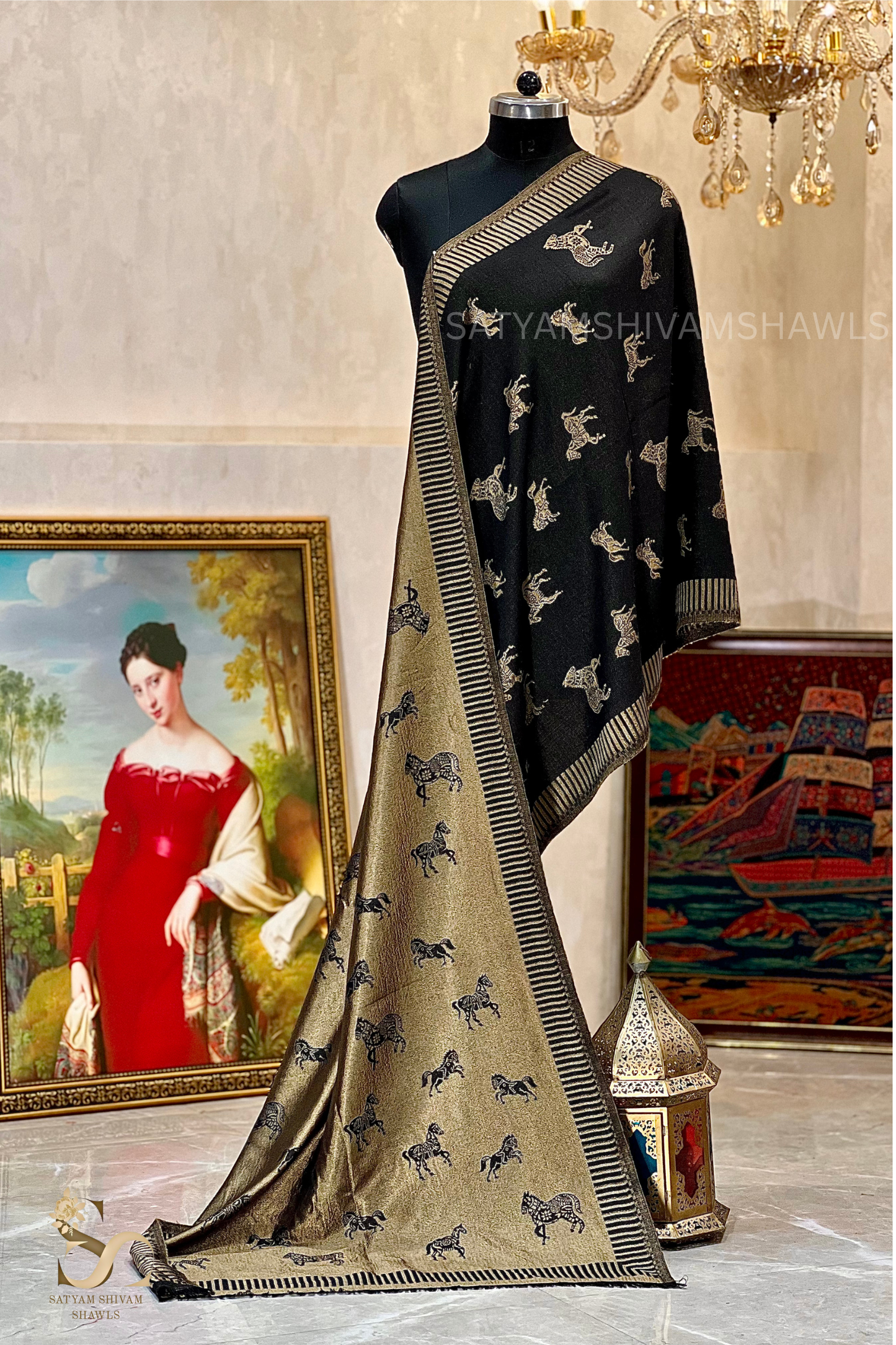 Twilight reversible horse moonlight design stole ,black