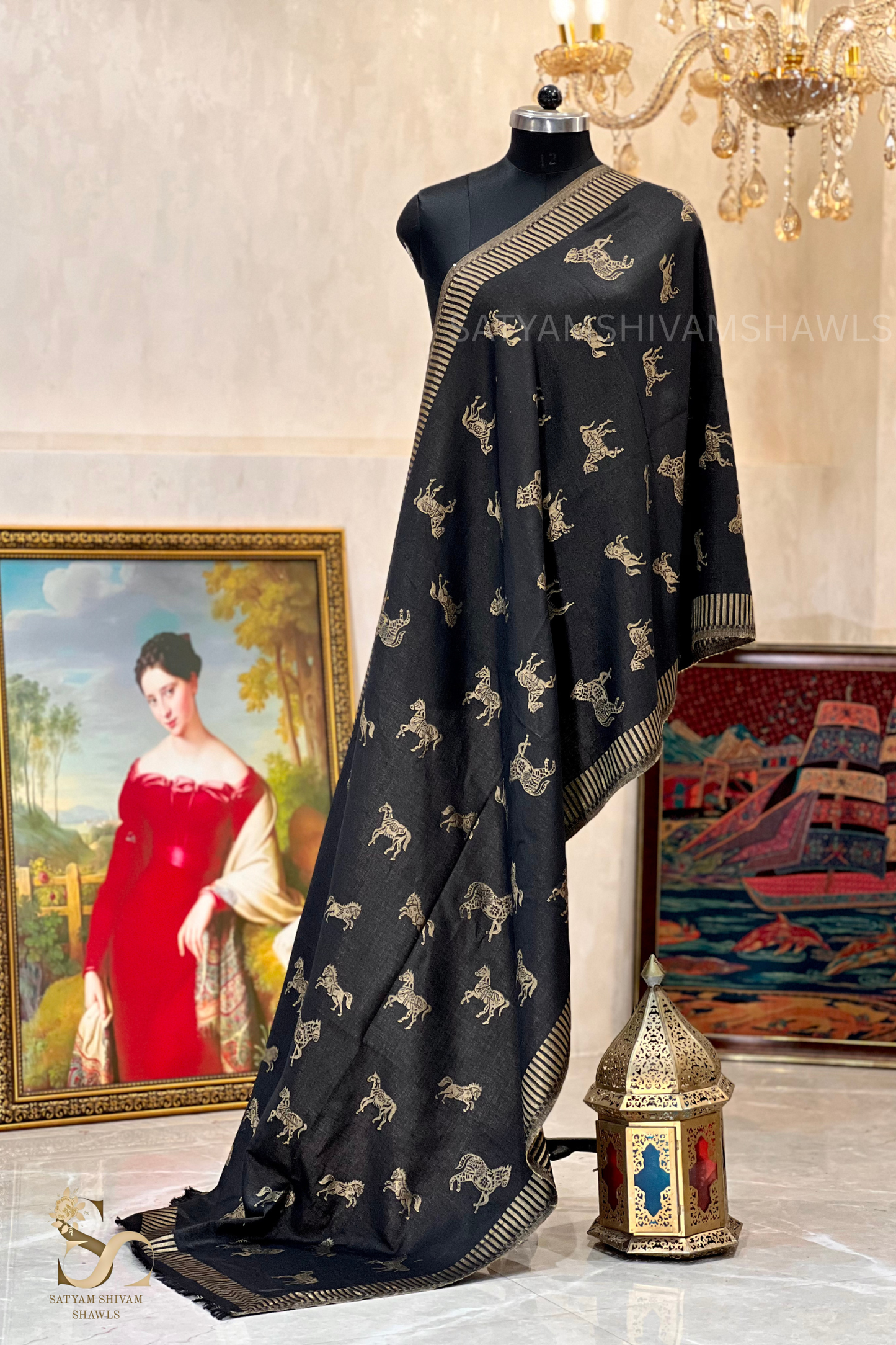 Twilight reversible horse moonlight design stole ,black