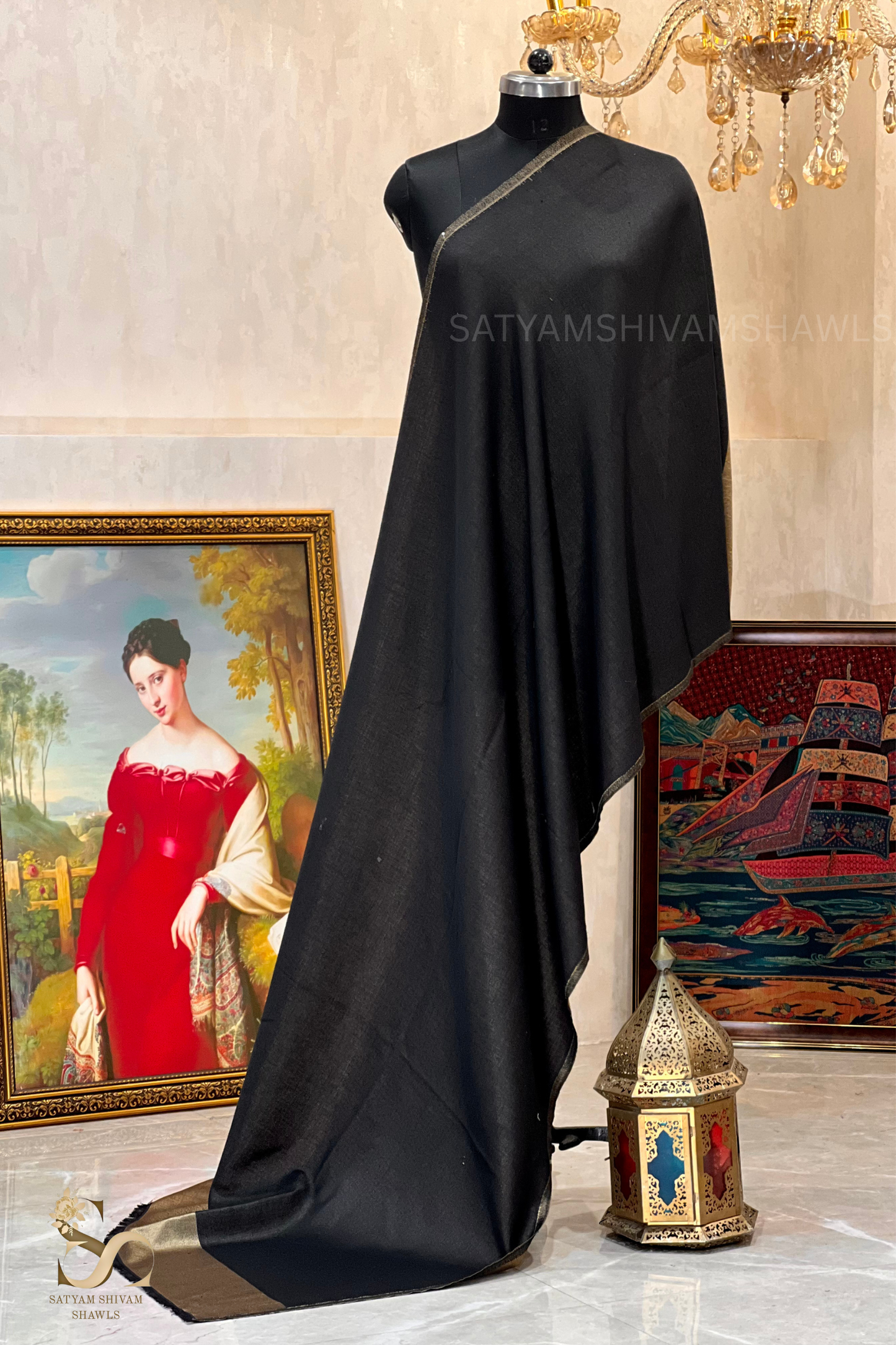 moonlight zari reversible stole, black