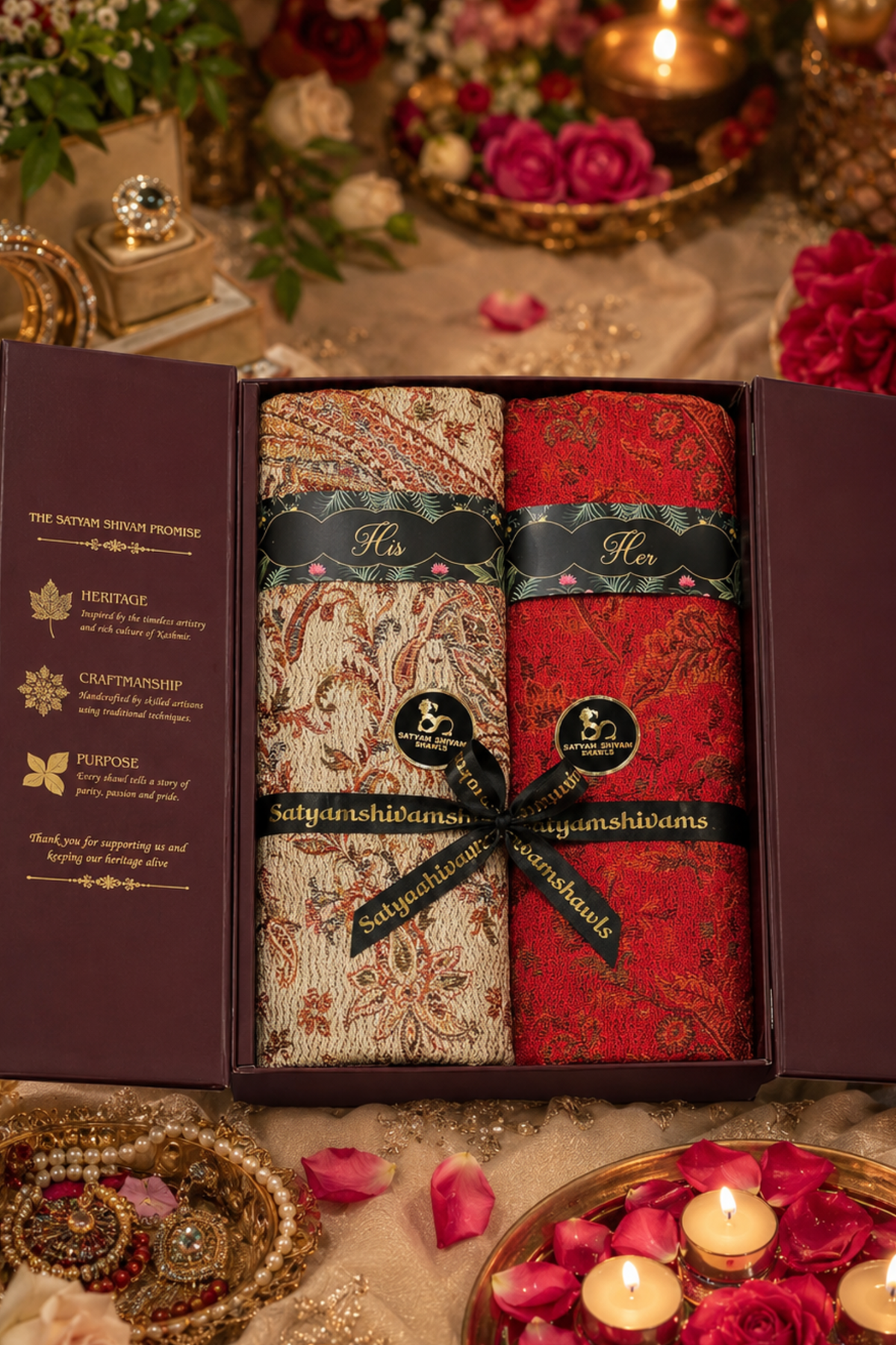 His and Her Gift Set of Jamawar and kaani Shawls With  premium box packaging