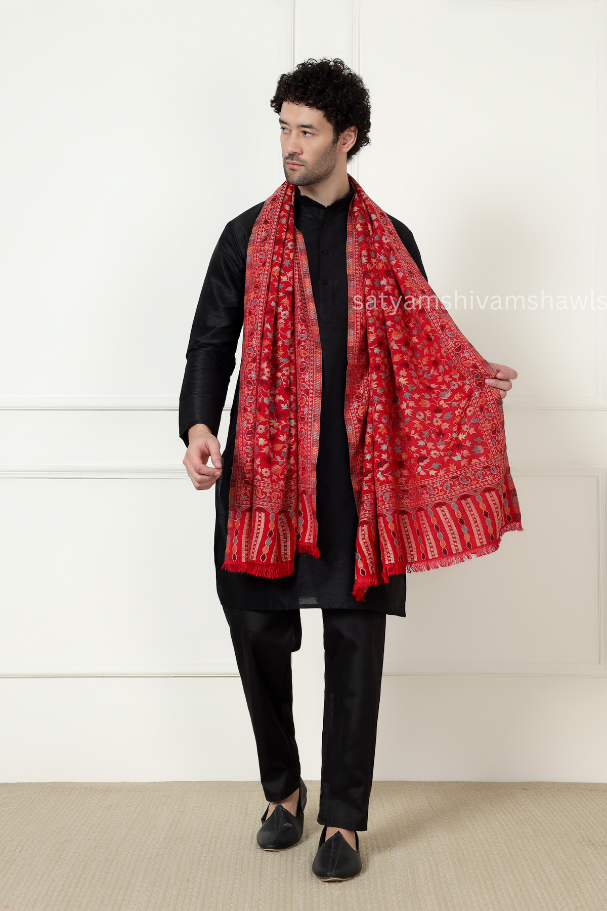 noor-e-kani multi pure wool stole,red