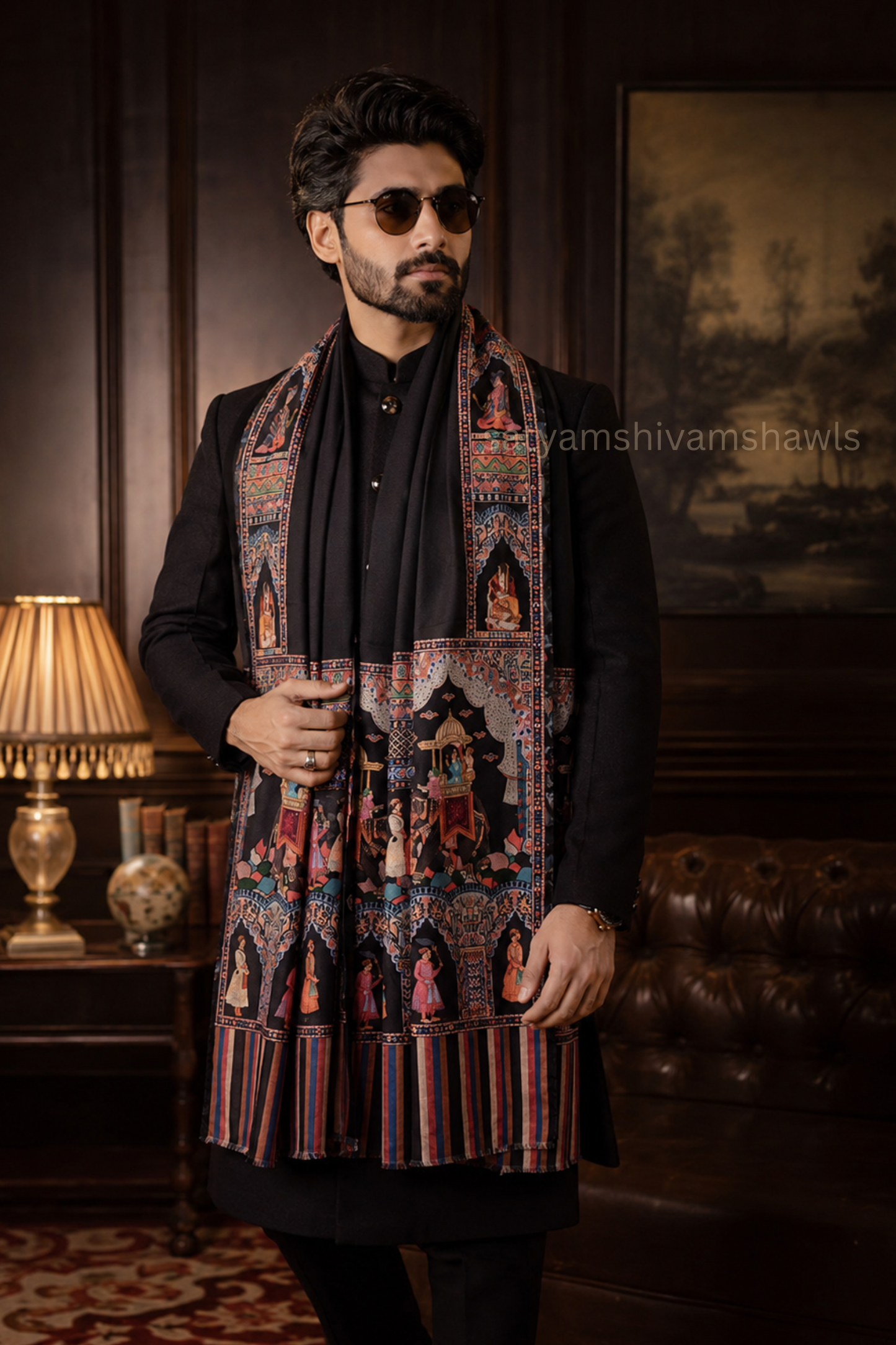 ISHQ-E-DHOLI PALLA REVERSIBLE  PURE WOOL KALAMKARI PRINT STOLE ,BLACK