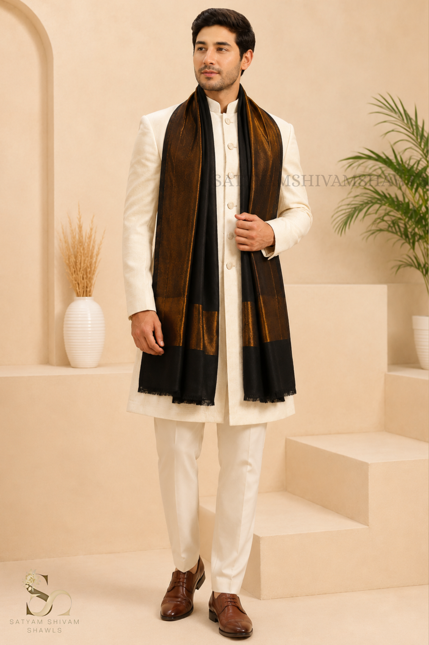 men reversible moonlight zari border fine wool Stole