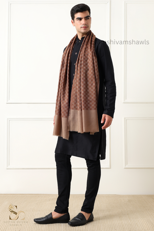 EXTRA FINE WOOL MIST CHECK MENS STOLE, SOFT & LIGHT WEIGHT
