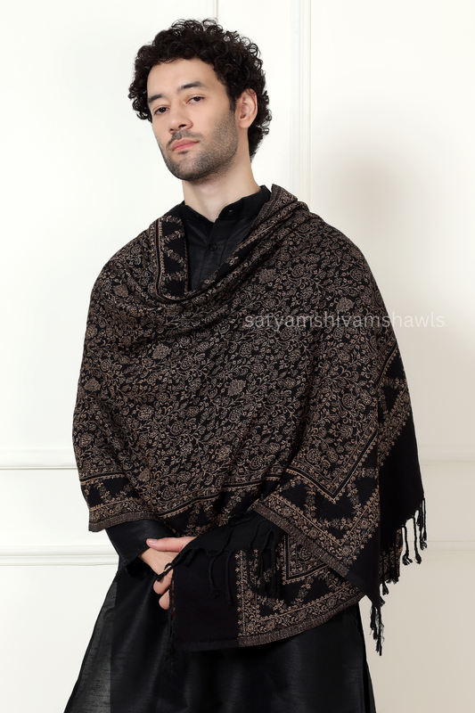 pure wool zari weaved stole,black