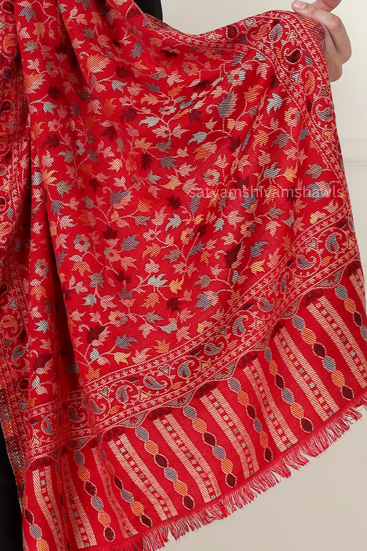 noor-e-kani multi pure wool stole,red