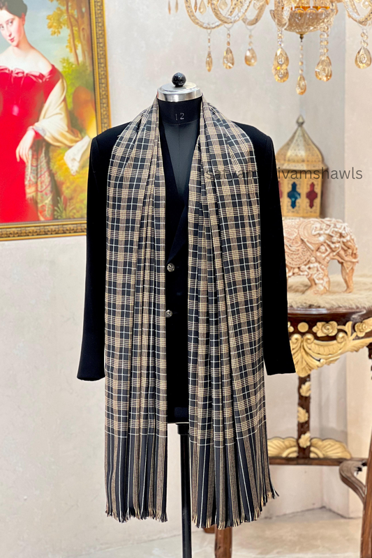 Mens Woven Check Shawl-pure wool , full size,black