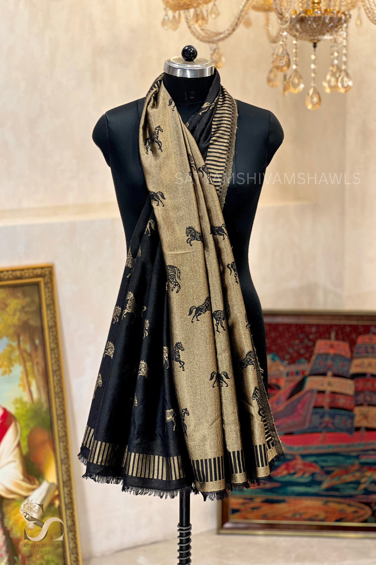 Twilight reversible horse moonlight design stole ,black