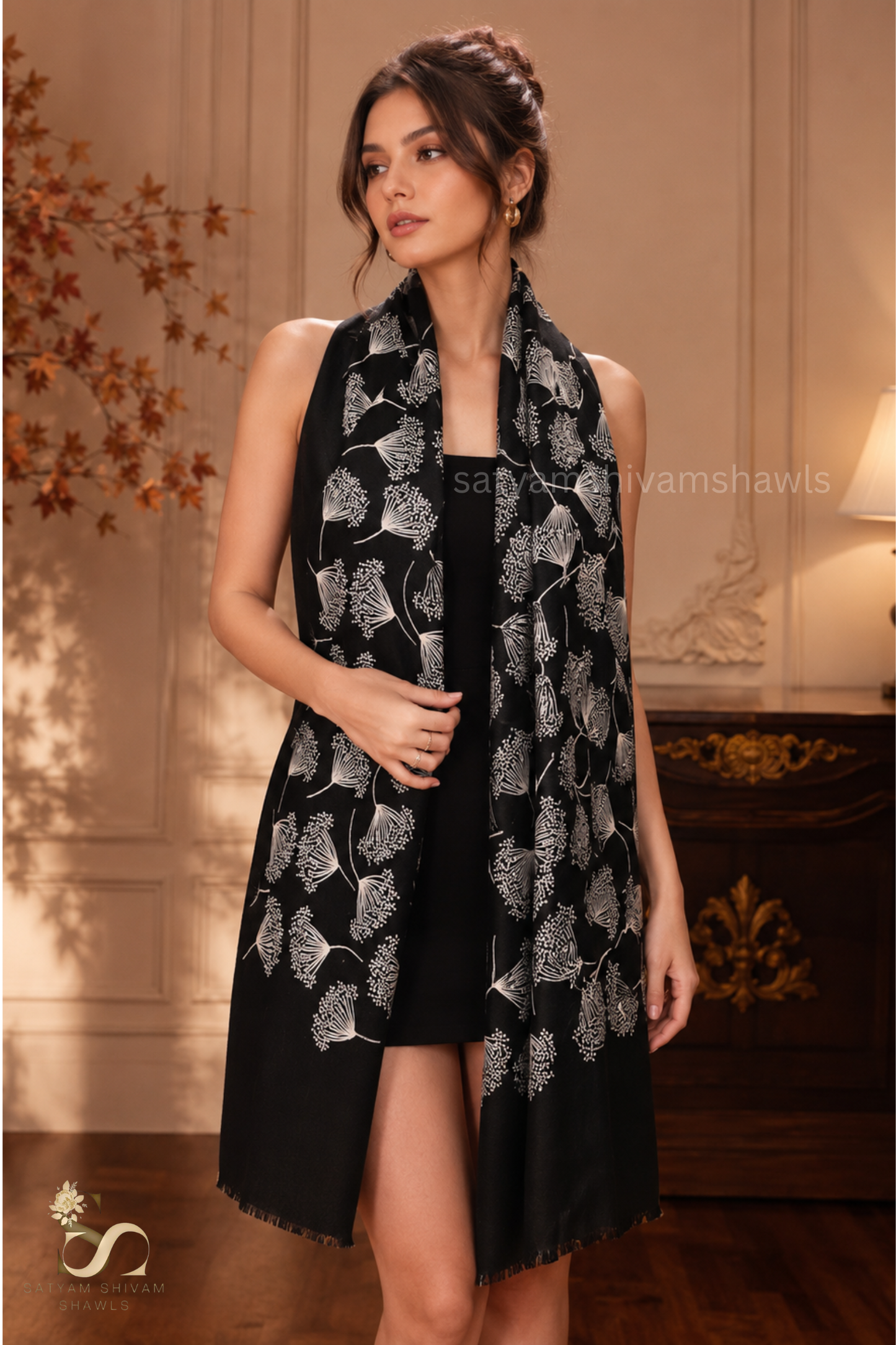 designer tilla embroidery work japanese leaf stole embroidery