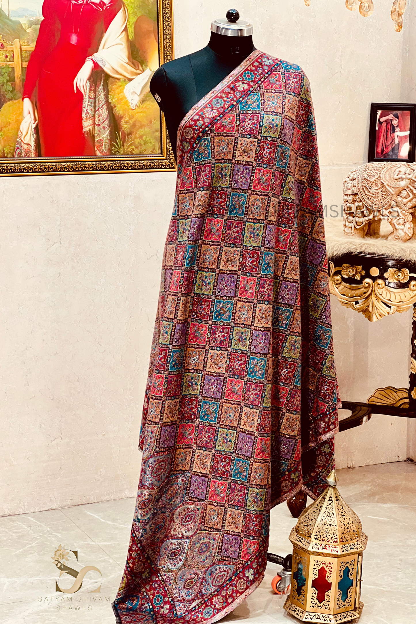 TURKEY ARABIC ZARI  KANI WOVEN SHAWL,WARM AND SOFT,VINTAGE BLACK