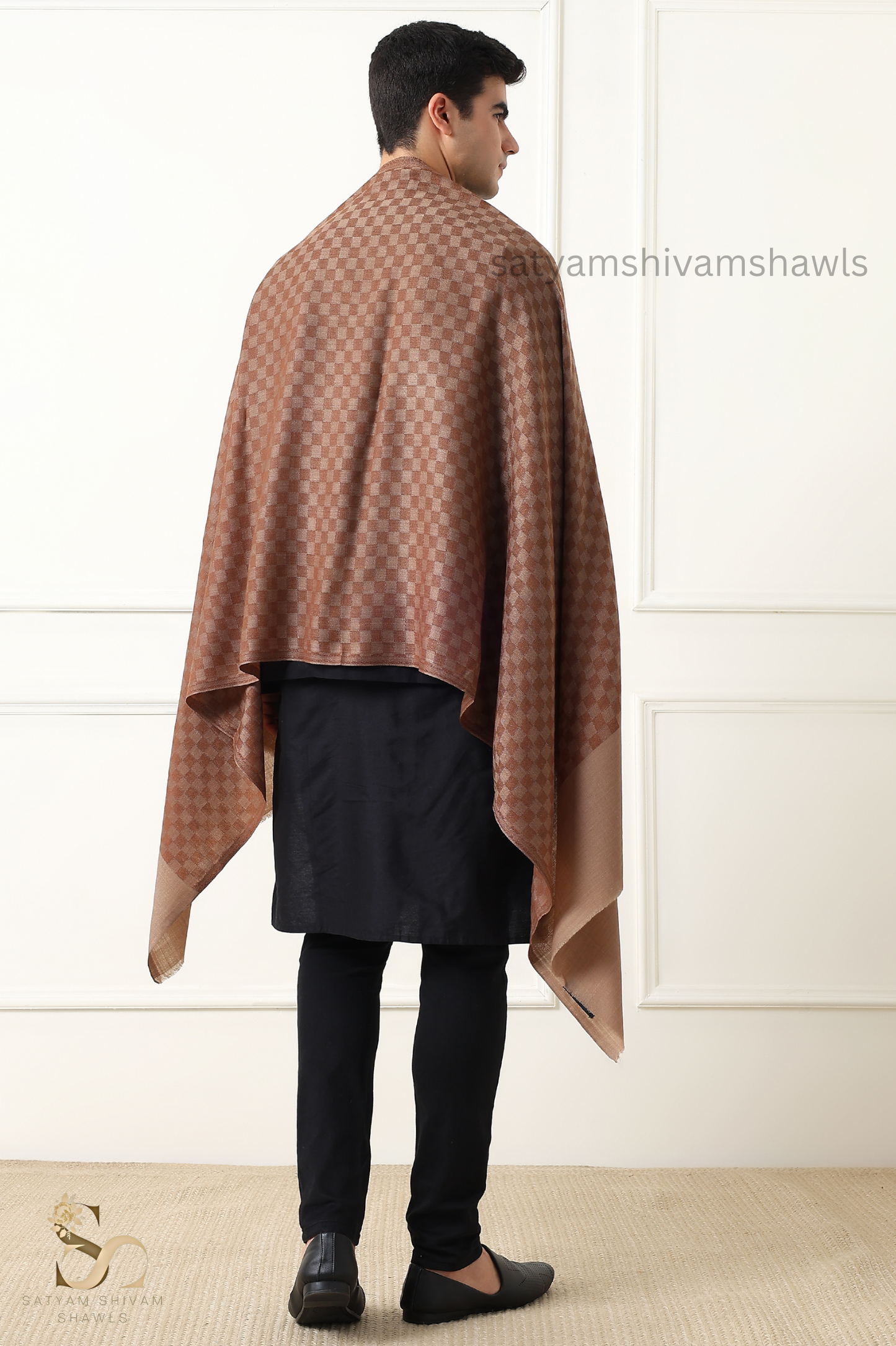 EXTRA FINE WOOL MIST CHECK MENS STOLE, SOFT & LIGHT WEIGHT