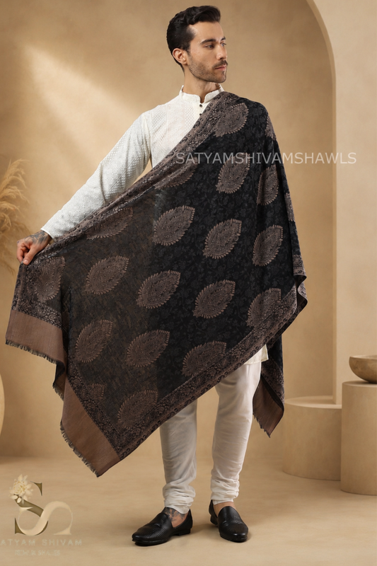 TURKISH SELF KANI WOVEN DESIGN,STOLE,BLACK,&MENS