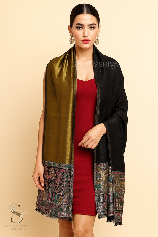 Twilight moonlight reversible kani palla stole, soft & warm,black