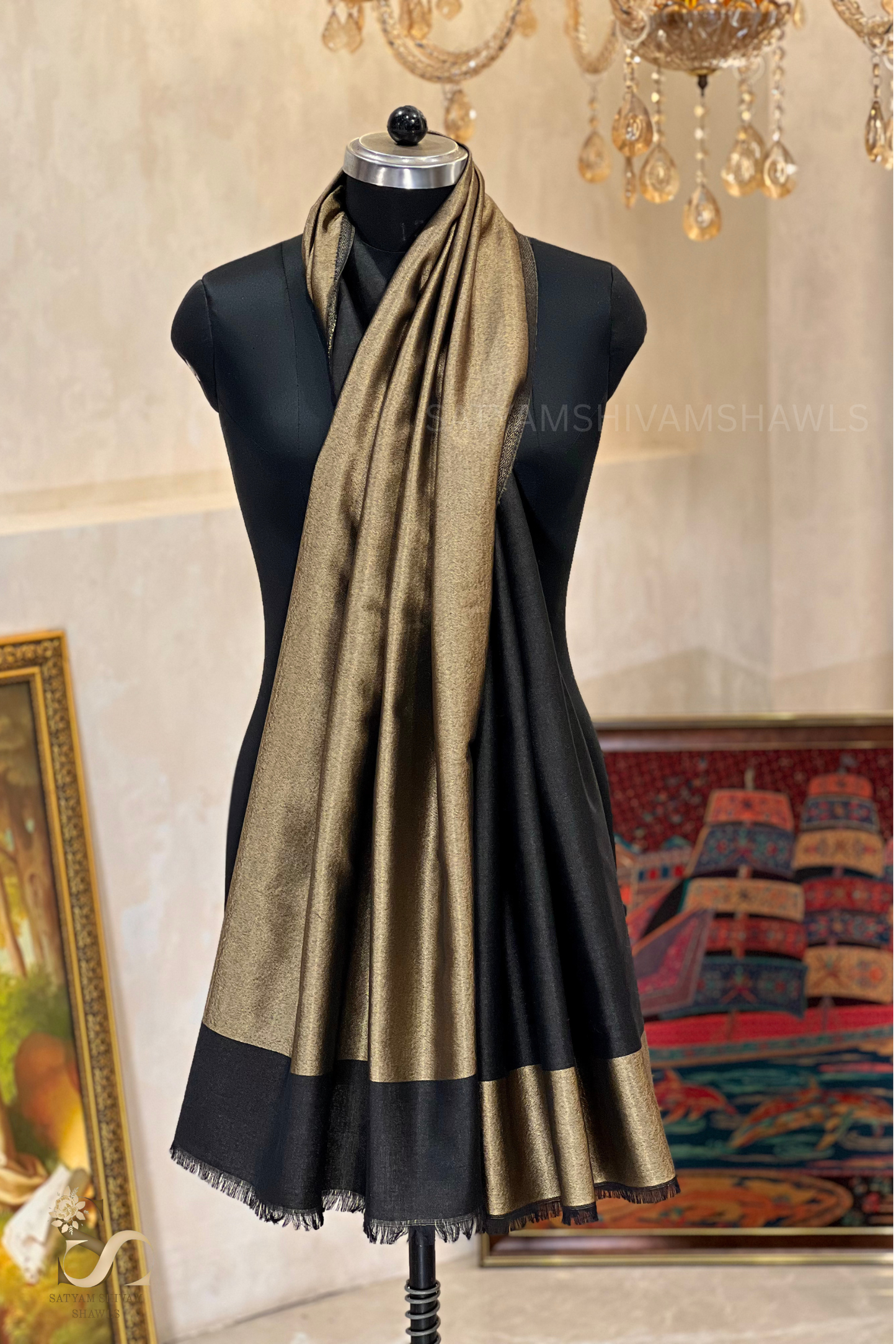 moonlight zari reversible stole, black