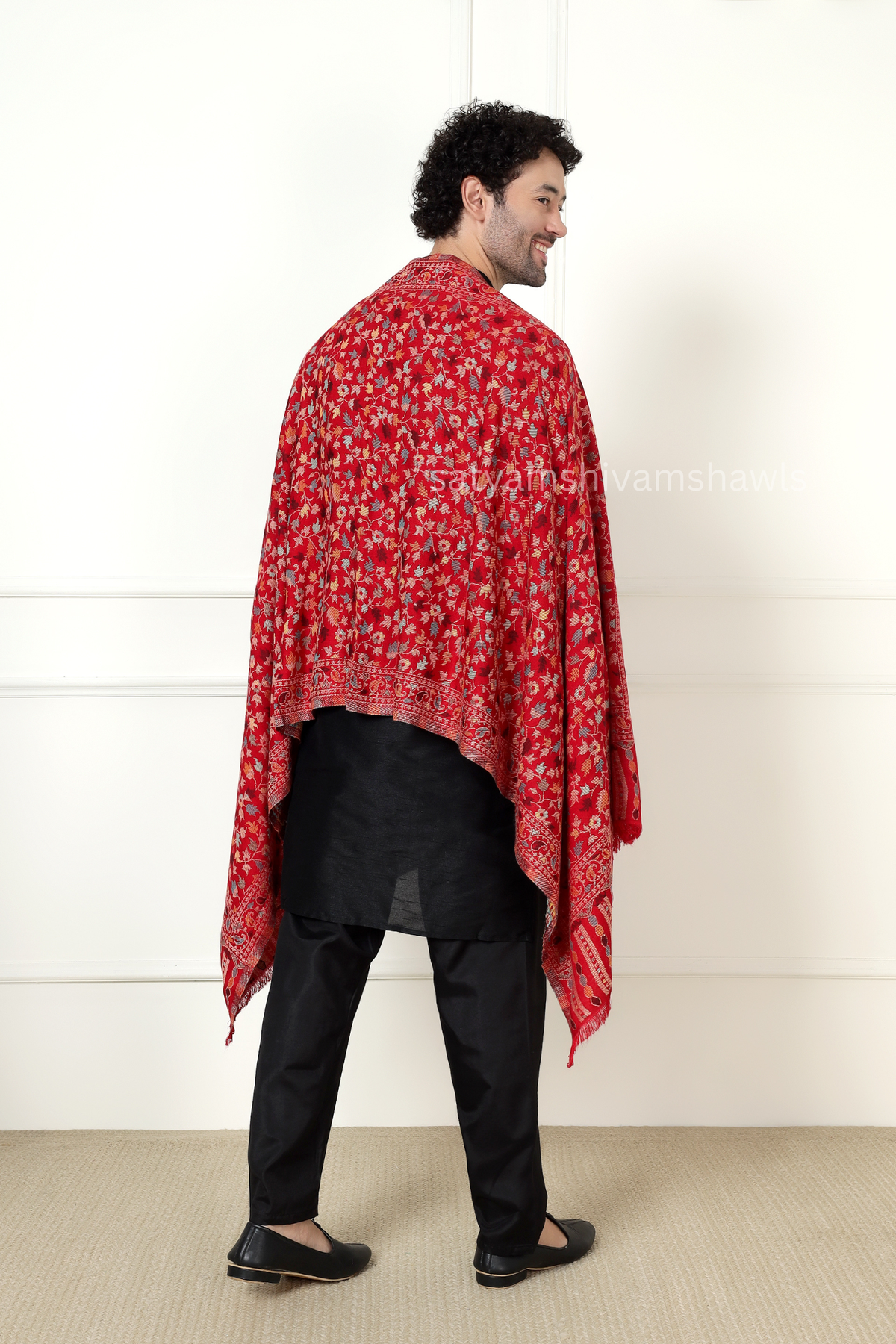 noor-e-kani multi pure wool stole,red