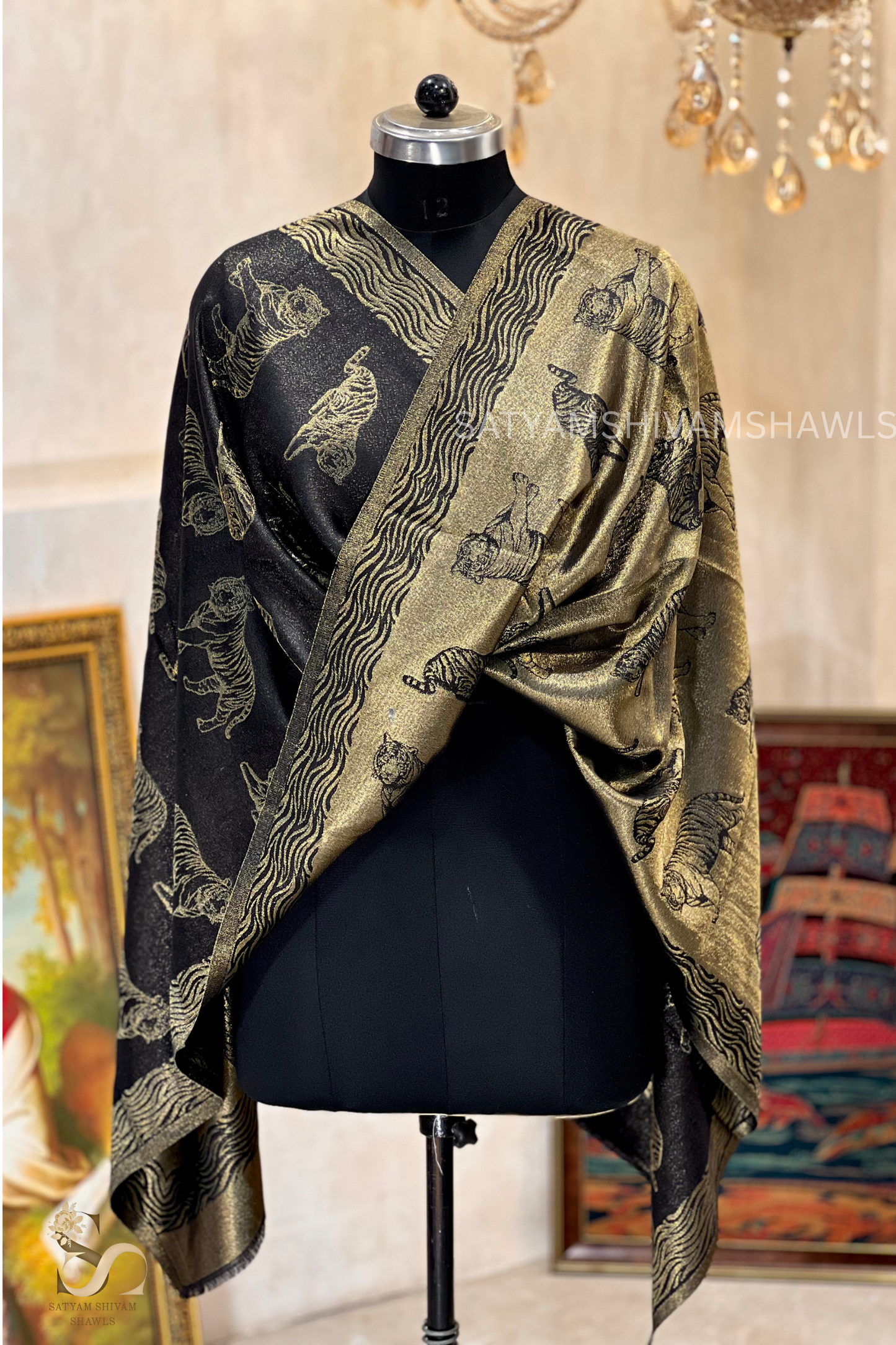 Twinlight reversible  moonlight tiger design stole ,