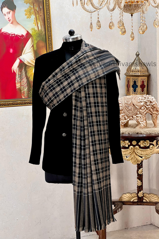 Mens Woven Check Shawl-pure wool , full size,black