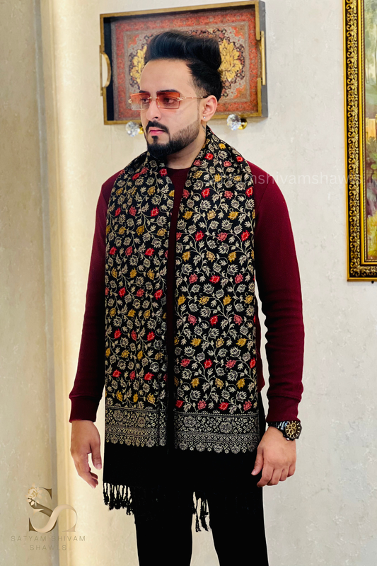 pure wool zari weaved stole,black