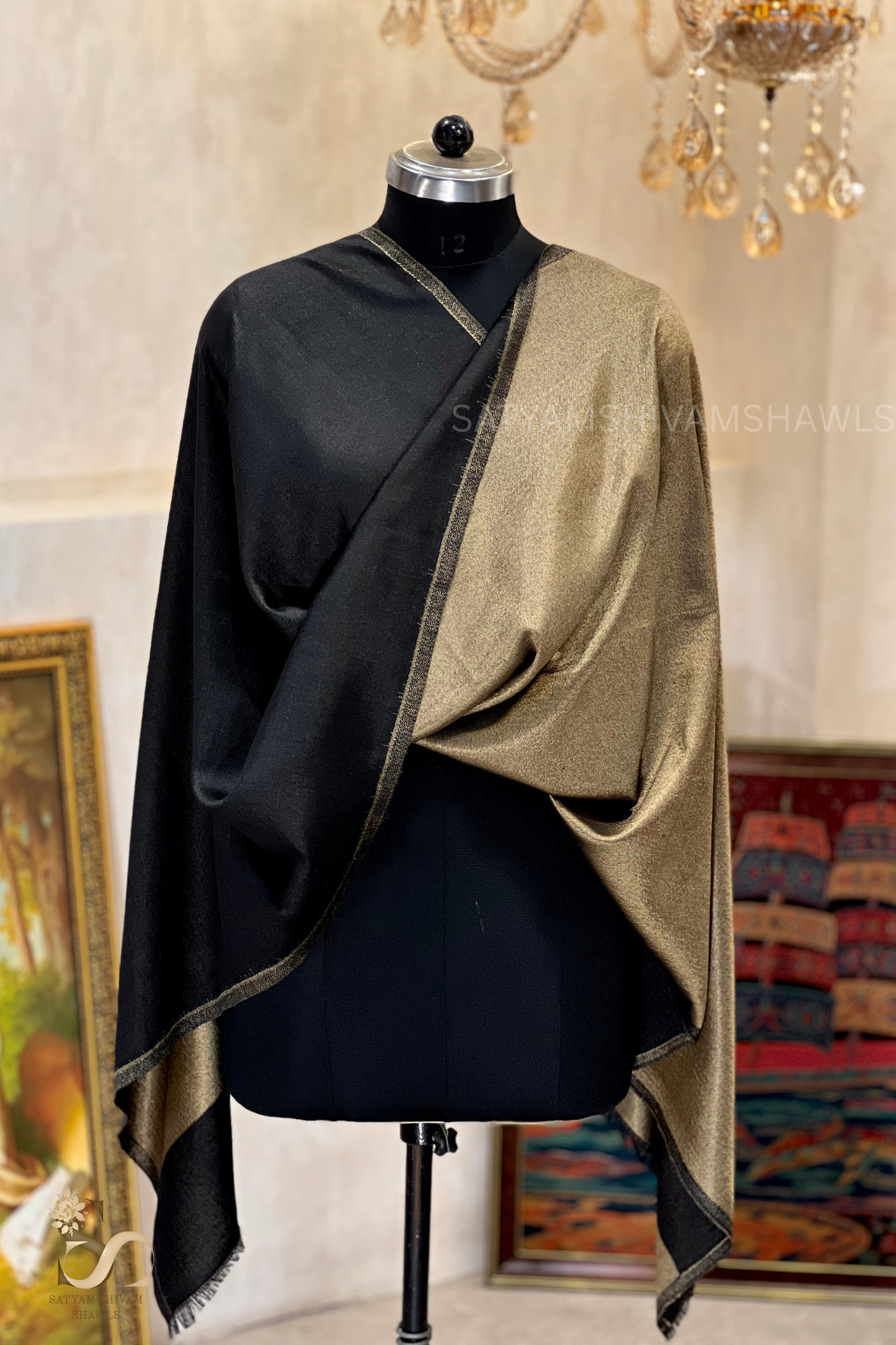 moonlight zari reversible stole, black