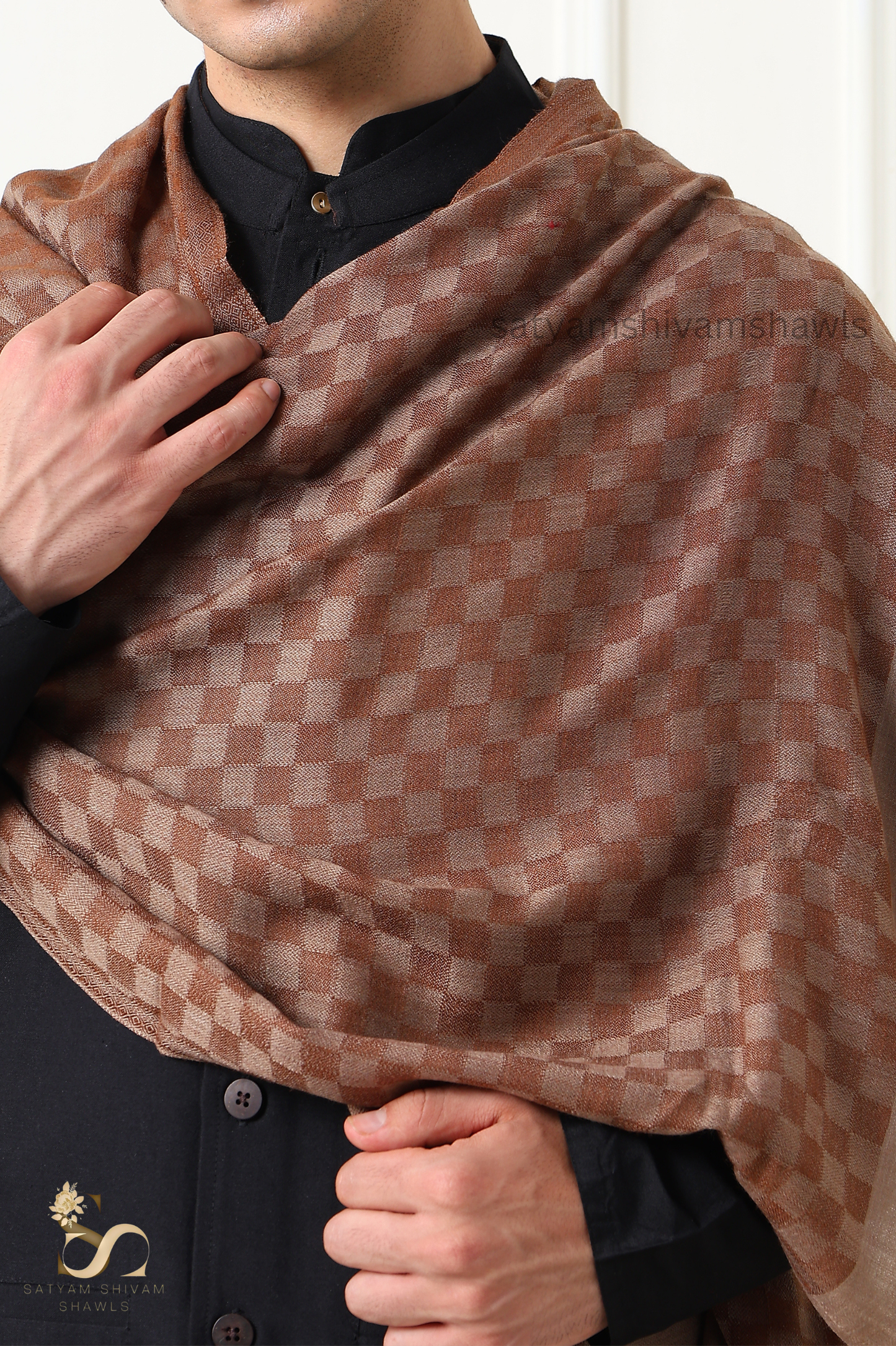 EXTRA FINE WOOL MIST CHECK MENS STOLE, SOFT & LIGHT WEIGHT