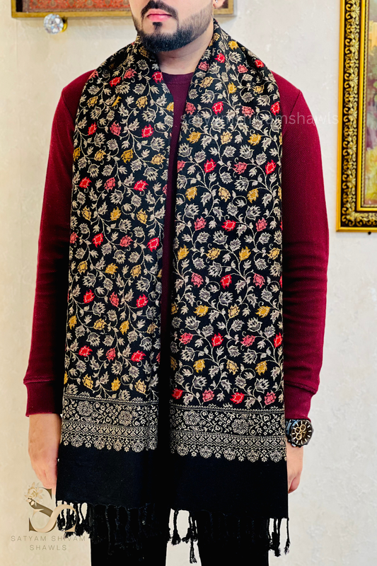 pure wool zari weaved stole,black