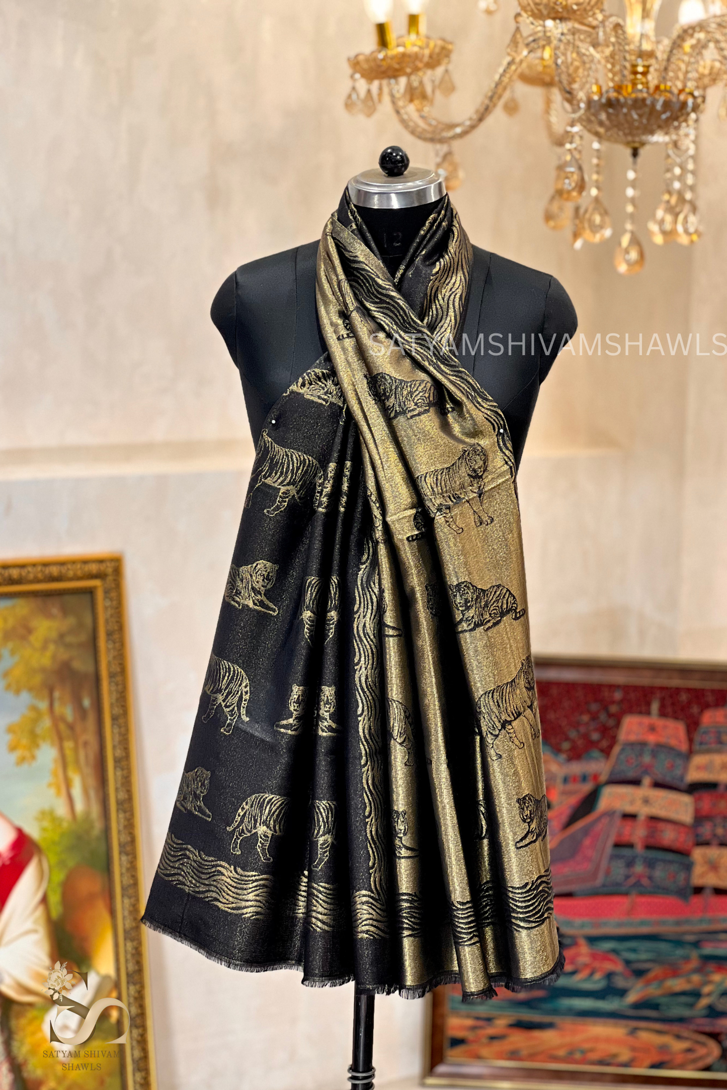 Twinlight reversible  moonlight tiger design stole ,