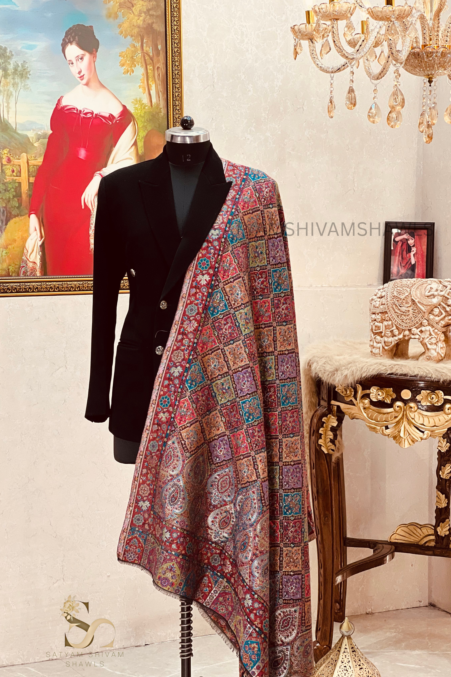 TURKEY ARABIC ZARI  KANI WOVEN SHAWL,WARM AND SOFT,VINTAGE BLACK