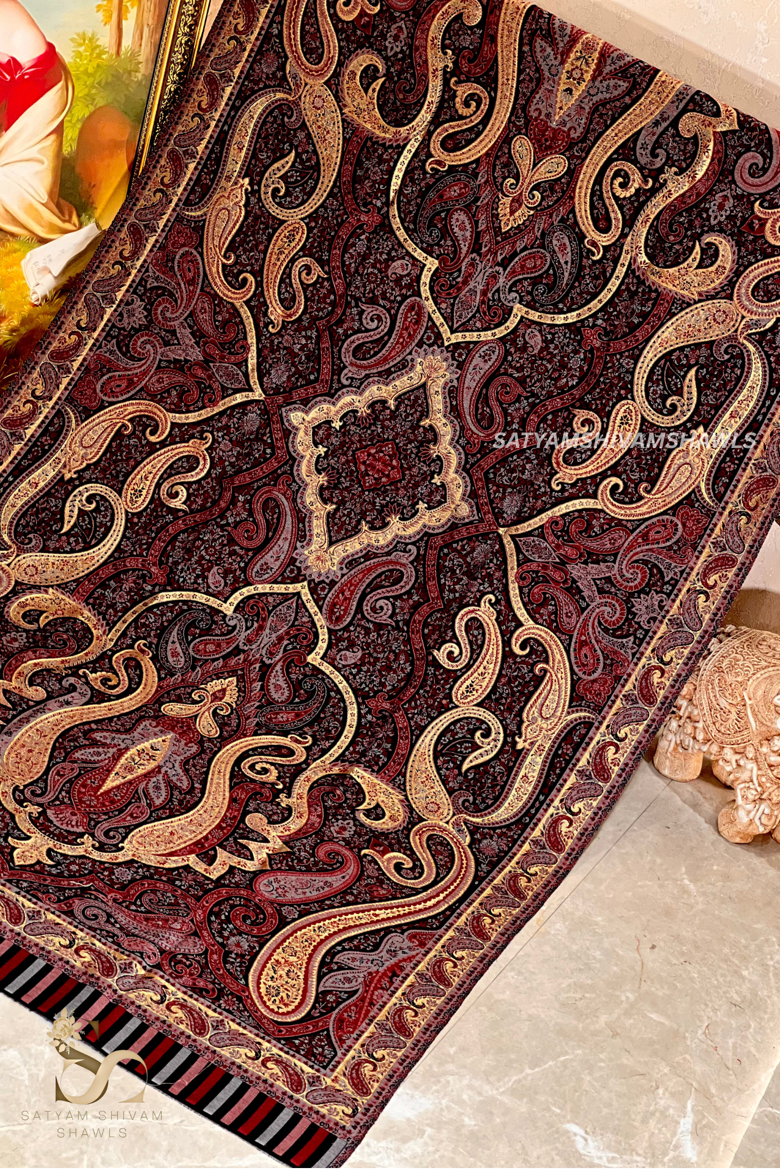 Threads of golden bloom kani pure wool shawl