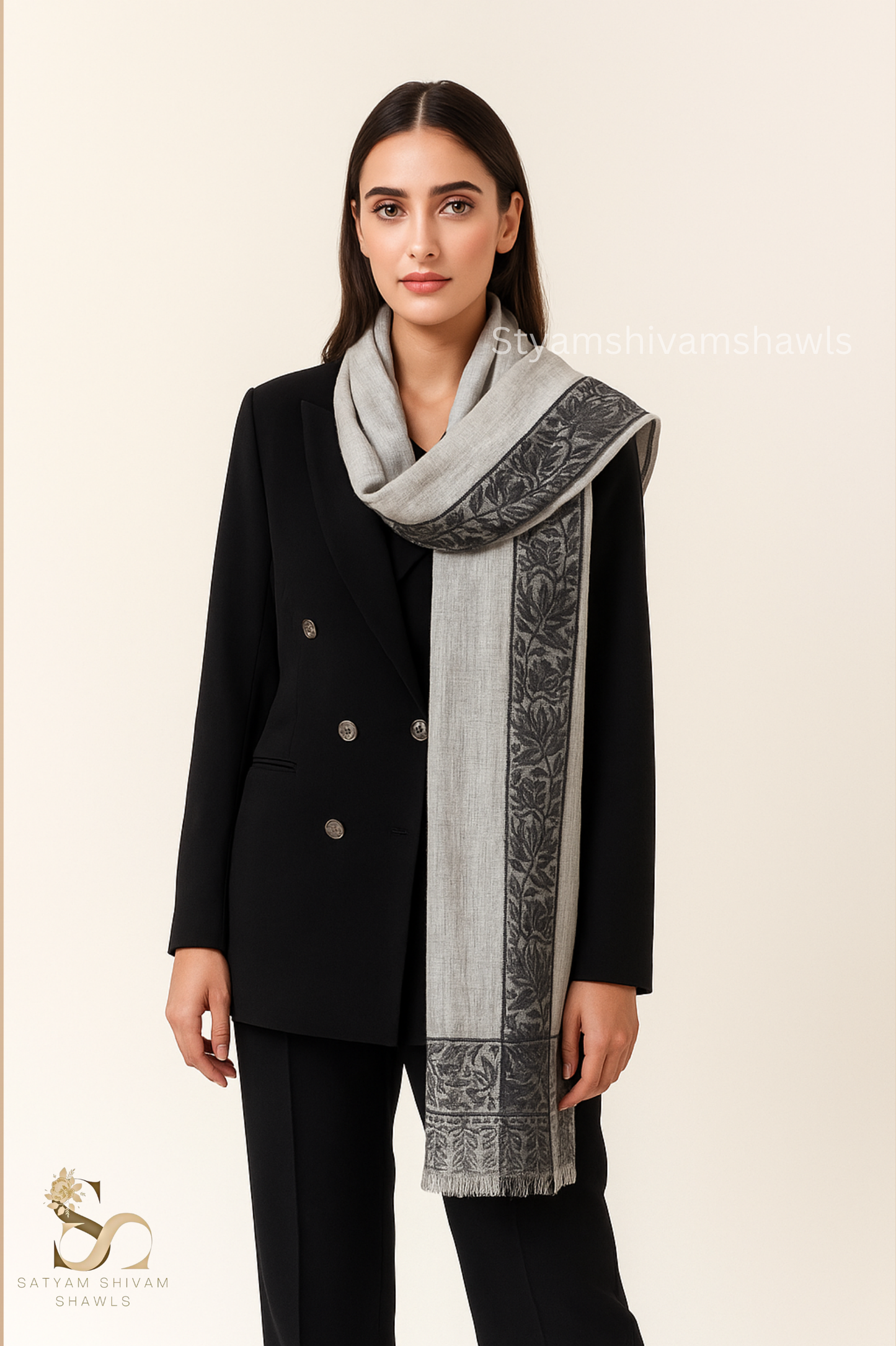 PURE WOOL REVERSIBLE SELF BORDER DESIGN SHAWL ,GREY