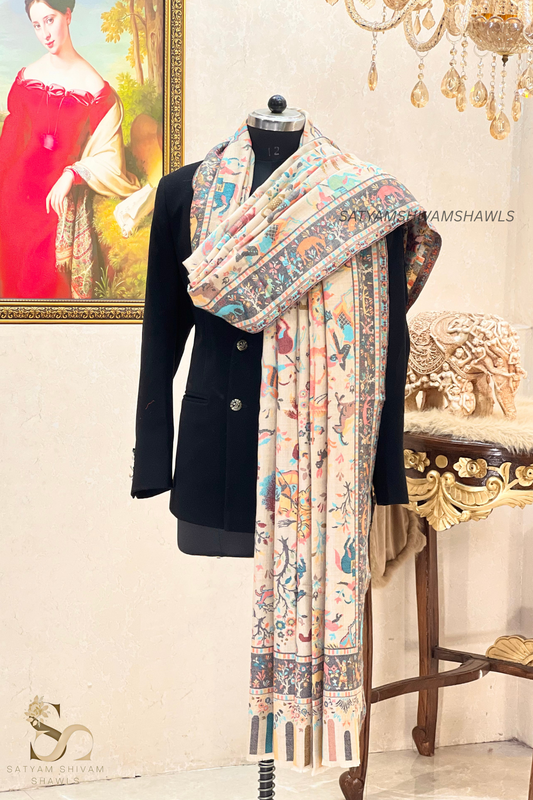 Fine wool pashmina 12 count autentic kani shikar desingn lohi ,big size