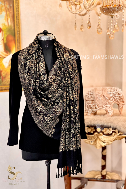 golden loom zari weaved stole,black