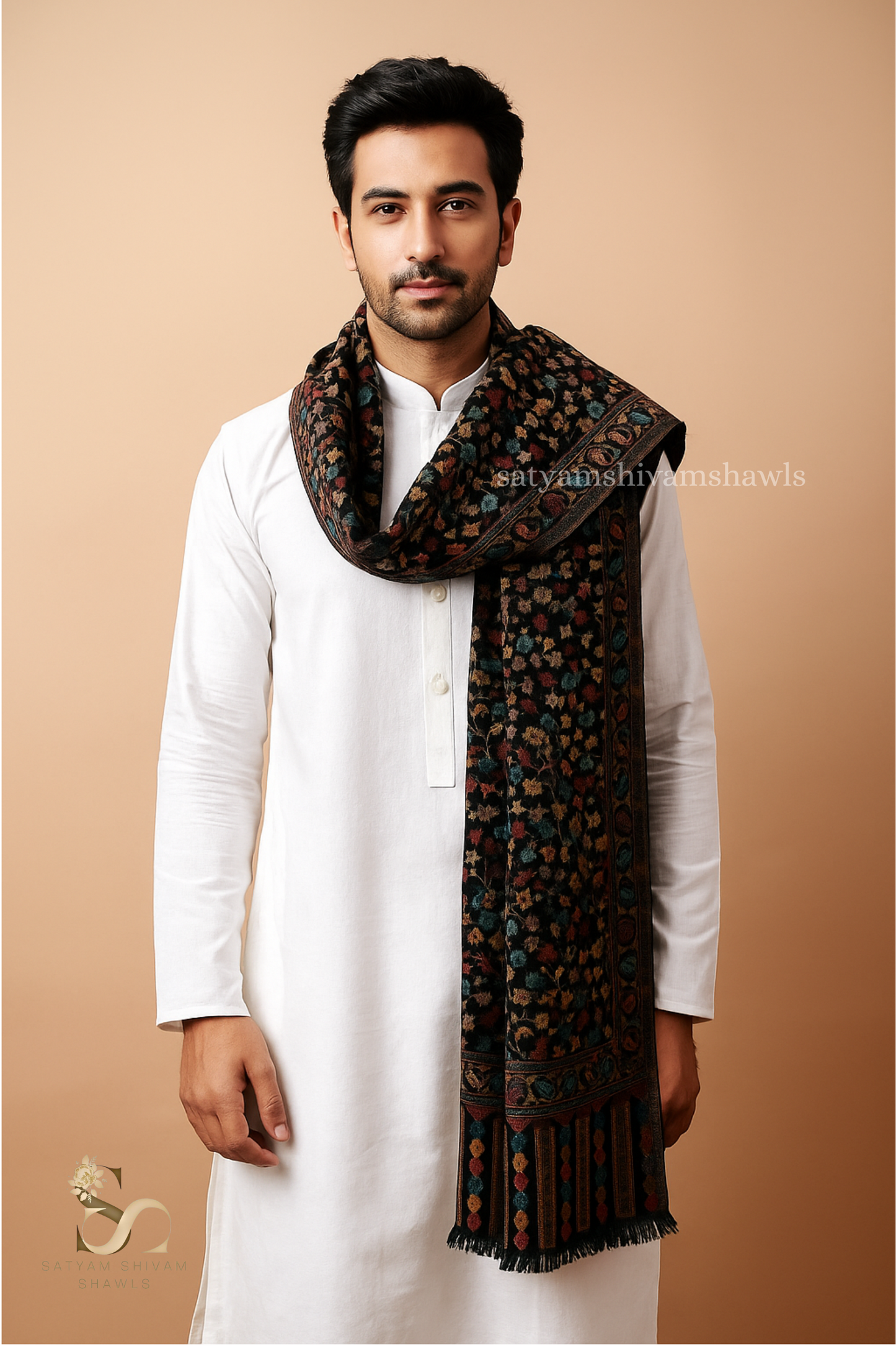 noor-e-kani multi pure wool stole,black