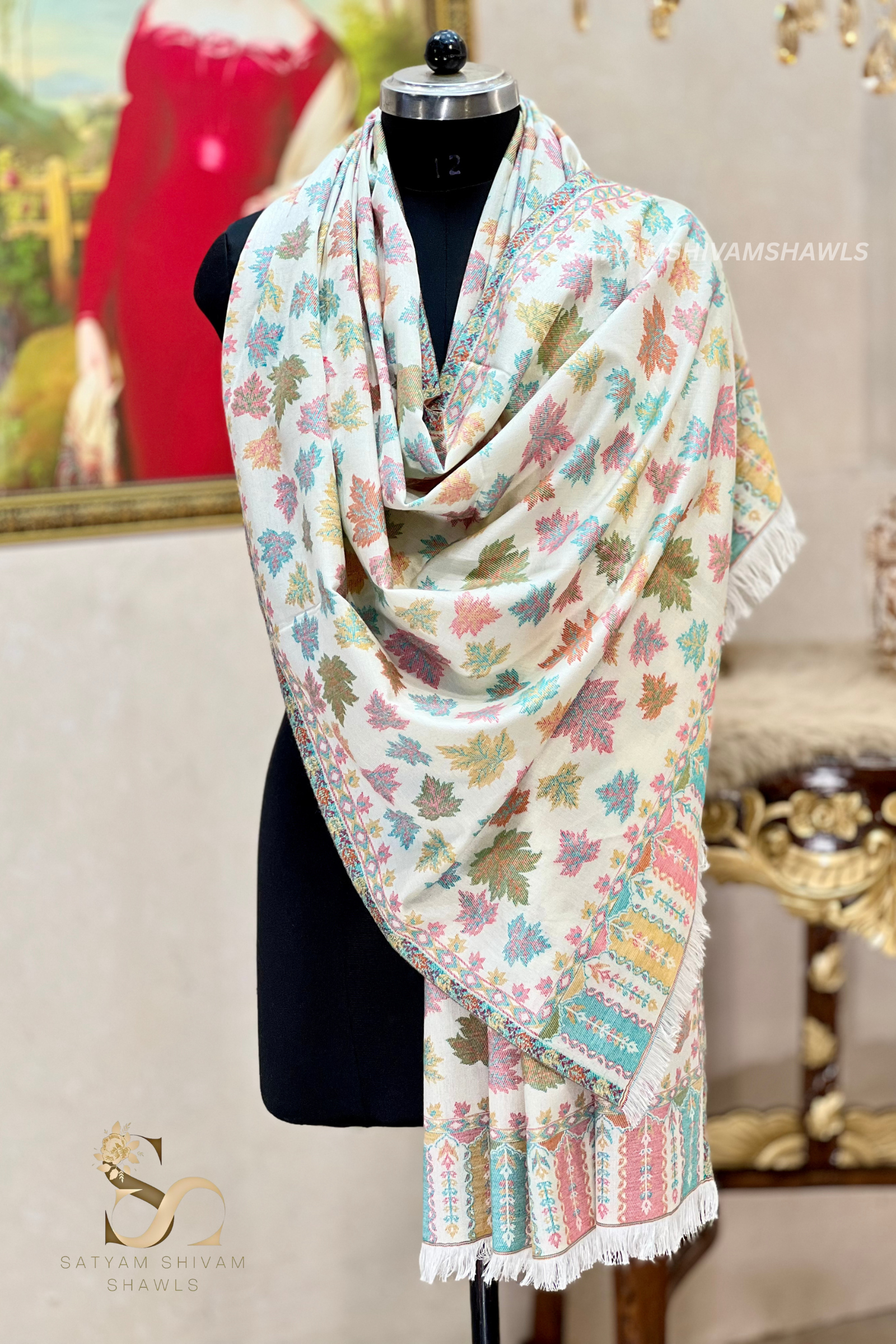 pure wool multi chinar kani design stole