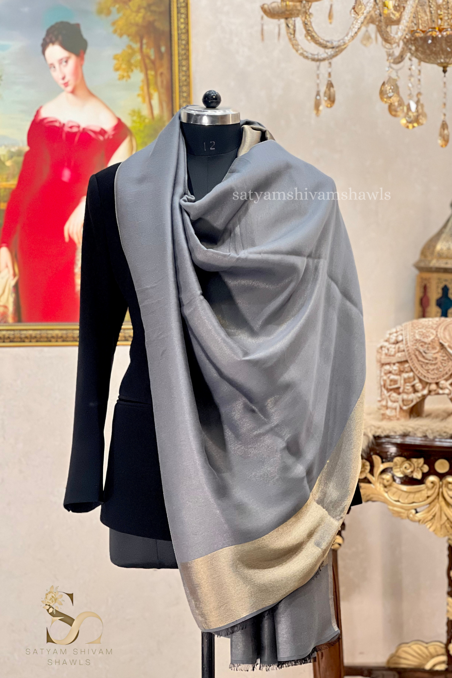 Noor-e-zari twilight reversible shawl,grey