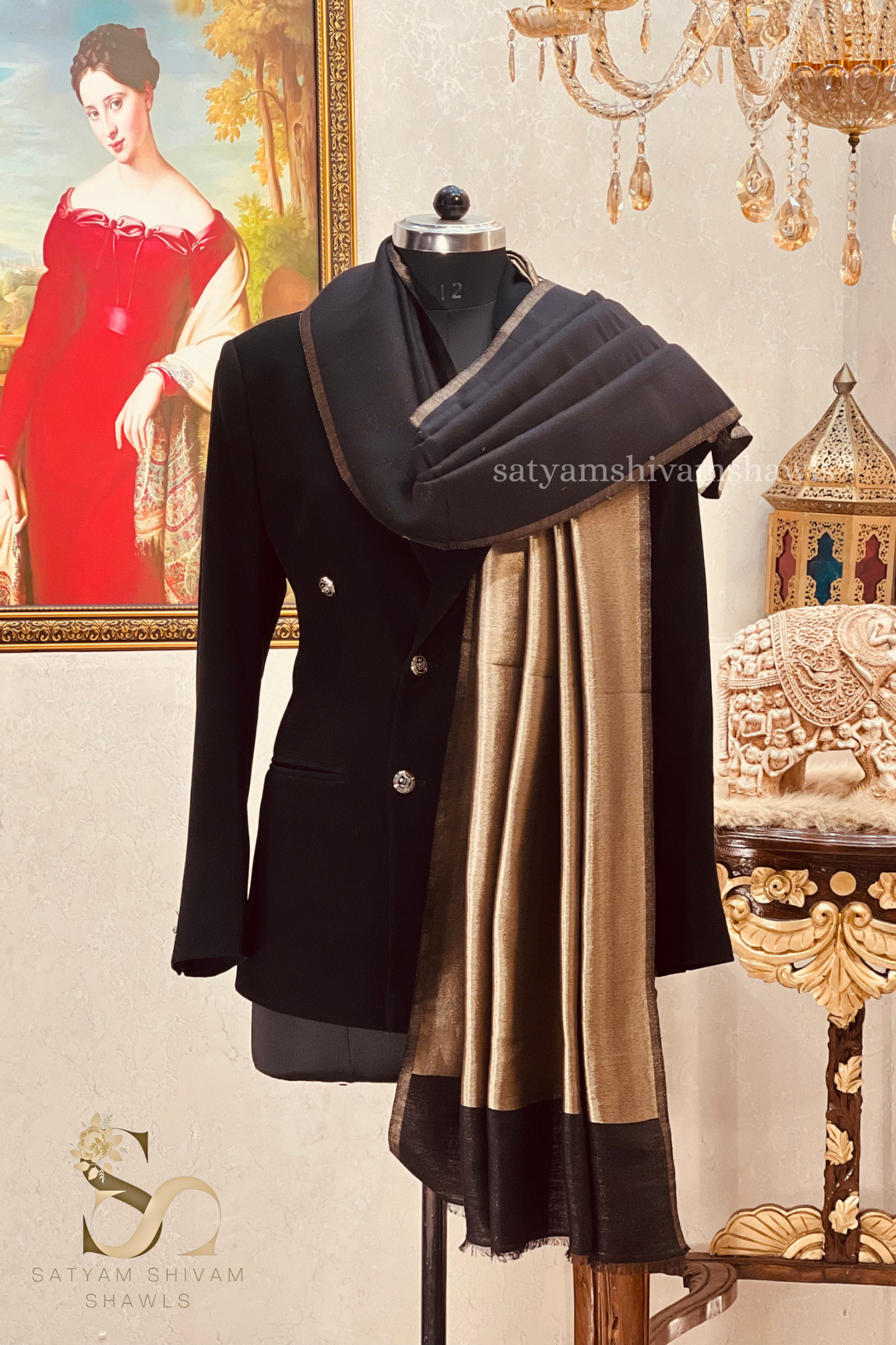 Noor-e-zari twilight reversible shawl,black