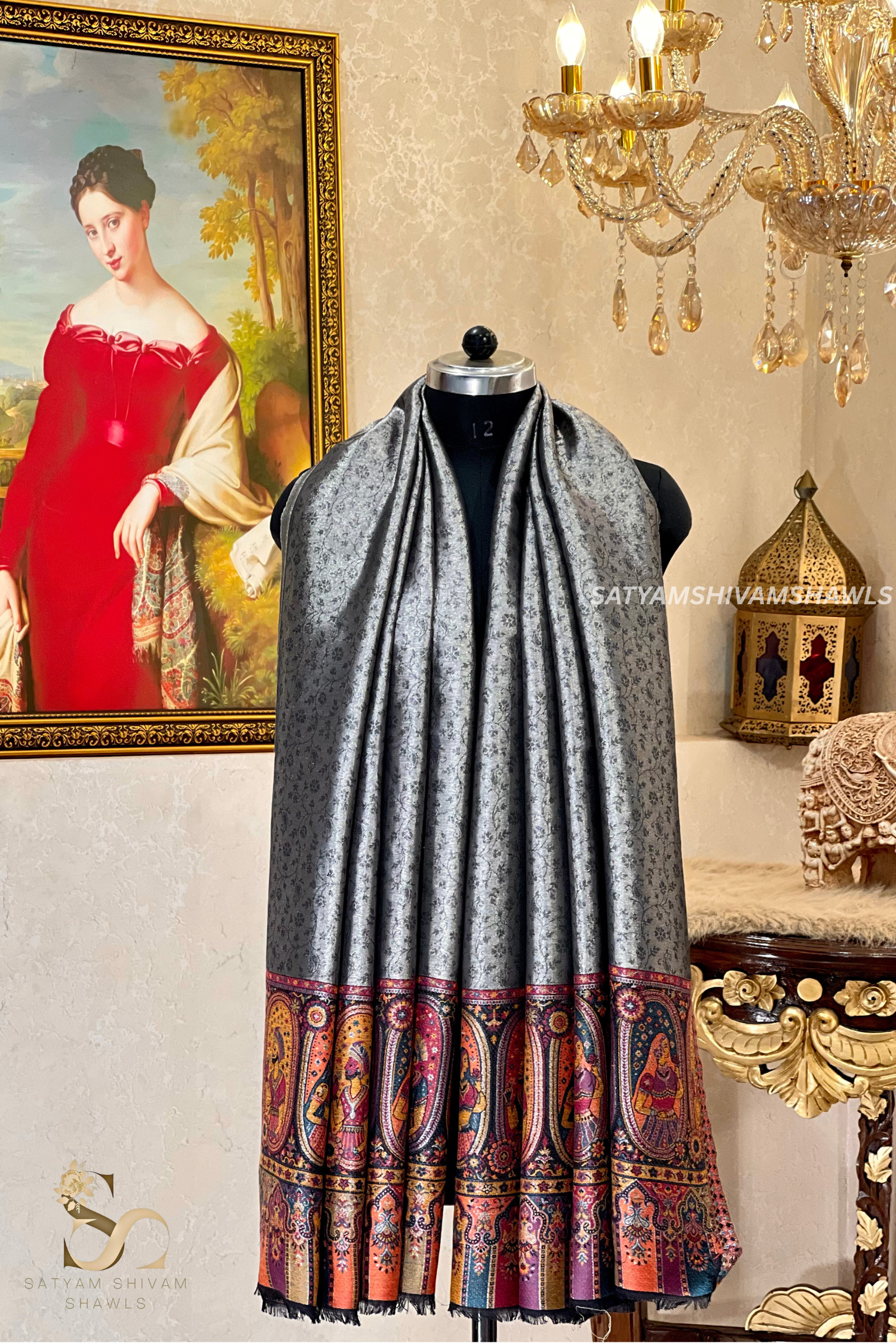 "Shaam-e-Mughal" TWILIGHT REVERSIBLE MUGHAL PALLA DESIGN SHAWL,
