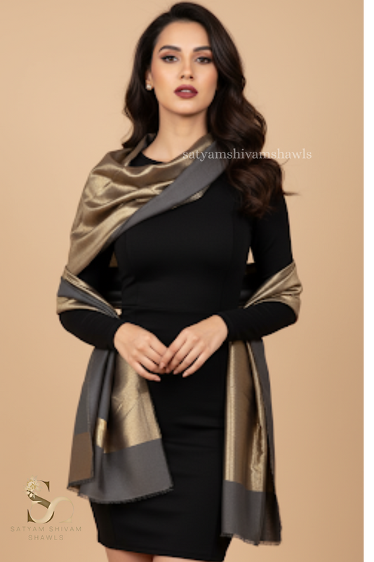 Noor-e-zari twilight reversible shawl,grey